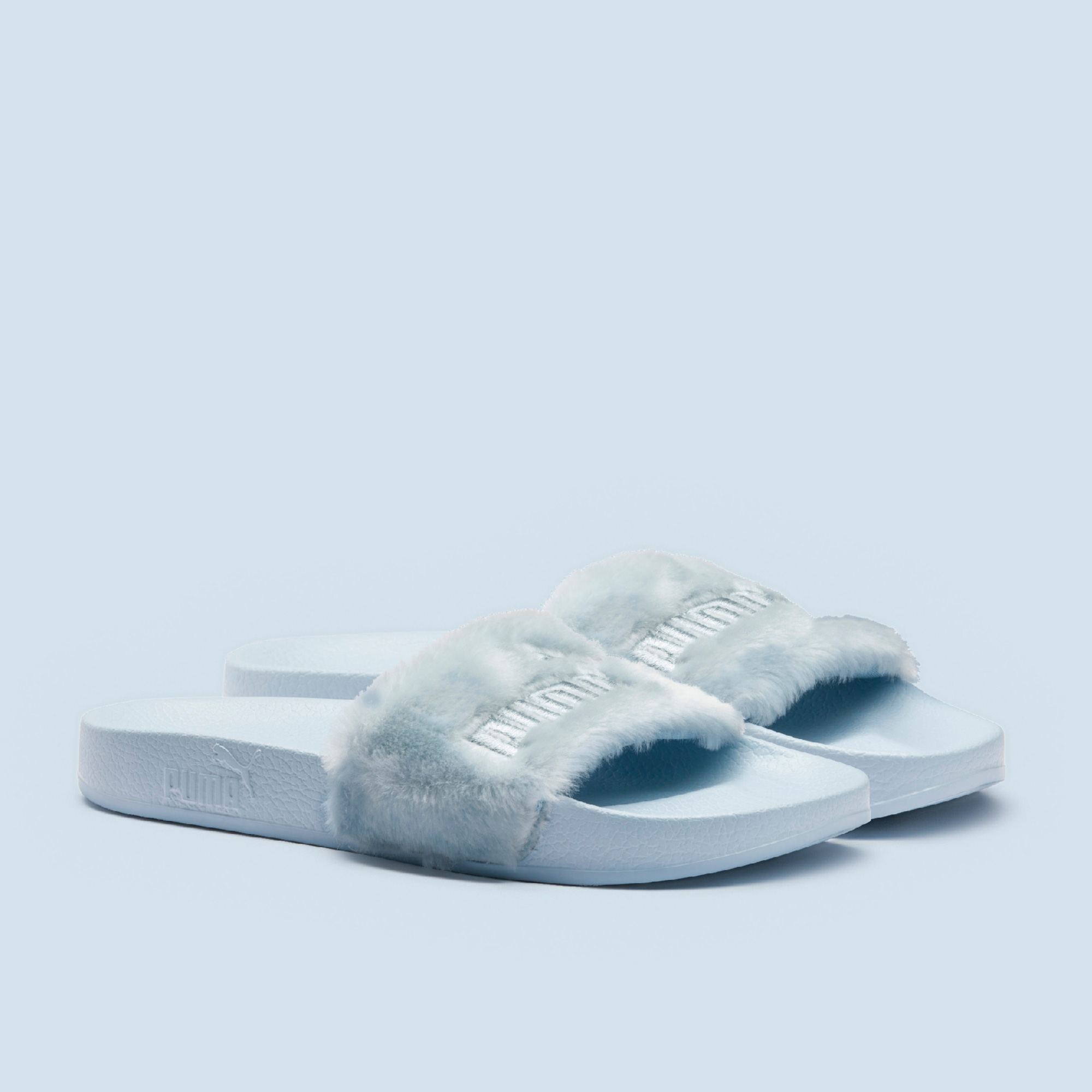 Grey fur puma slides on sale